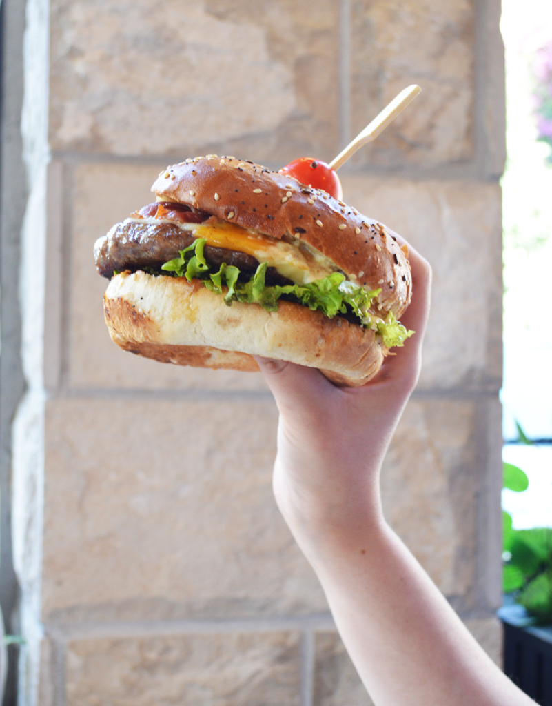 Smoked Burger with beef, pancetta, cheddar, gouda cheese and fries served at Serenada Bistro near Gruž Port in Dubrovnik.